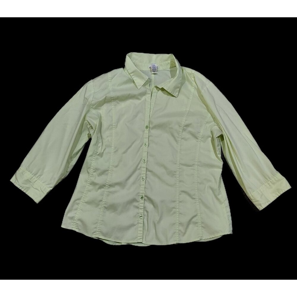 Shirt Button Up Stretch Old Navy Perfect Fit XL 3/4 Sleeves Vintage Y2K Lime - Picture 2 of 12